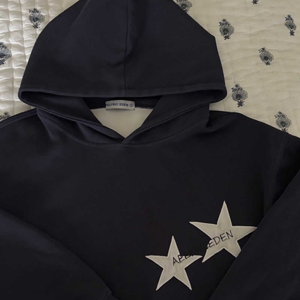 Aelfric Eden Navy Hoodie with White Star Appliqués